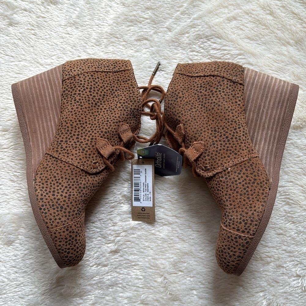 nwt TOMS Kala Wedge Bootie in Tan Mini Cheetah Suede size 8 - Picture 4 of 6